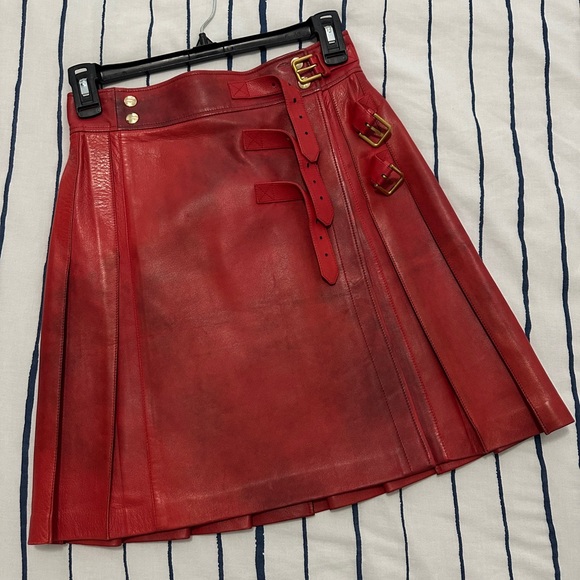 Yves Saint Laurent Red Leather Skirt - Picture 1 of 5